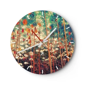 Reloj de pared - Reloj de vidrio - Bosque de bambú colorido bajo una luz cálida - 30x30cm - La vida secreta de las hojas - Decoración de pared moderna para salón, cocina y dormitorio ARTTOR