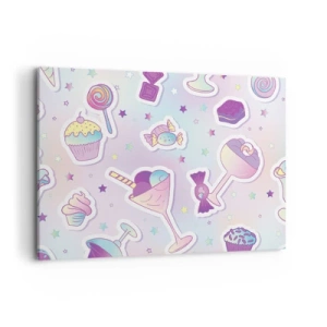 Cuadro sobre lienzo - Impresión de Imagen - Patrones pastel con dulces y postres. - 100x70cm - Cumplir años todos los días - Decoración de pared moderna para salón y dormitorio ARTTOR