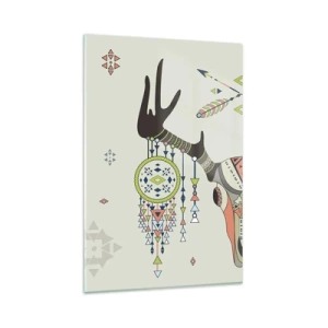 Cuadro sobre vidrio - Impresiones sobre Vidrio - Decoración boho con calavera de ciervo y atrapasueños - 80x120cm - Trofeo de cazador indio - Decoración de pared moderna para salón y dormitorio ARTTOR
