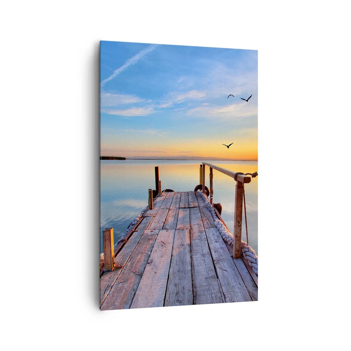 Cuadro sobre lienzo - Impresión de Imagen - Muelle de madera al atardecer en un lago tranquilo - 80x120cm - Caminando hacia el sol - Decoración de pared moderna para salón y dormitorio ARTTOR