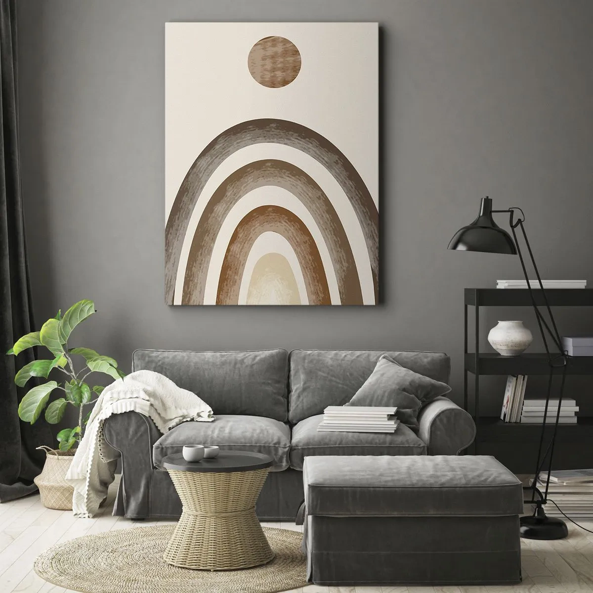 Cuadro sobre lienzo - Impresión de Imagen - Motivo planetario geométrico en tonos marrones - 50x70cm - En otro mundo - Decoración de pared moderna para salón y dormitorio ARTTOR