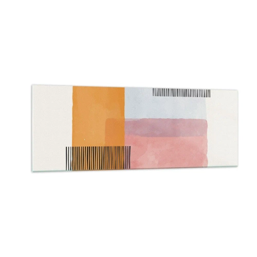 Cuadro sobre vidrio - Impresiones sobre Vidrio - Geometría en colores pastel con líneas sobre fondo claro. - 140x50cm - La rectitud - Decoración de pared moderna para salón y dormitorio ARTTOR
