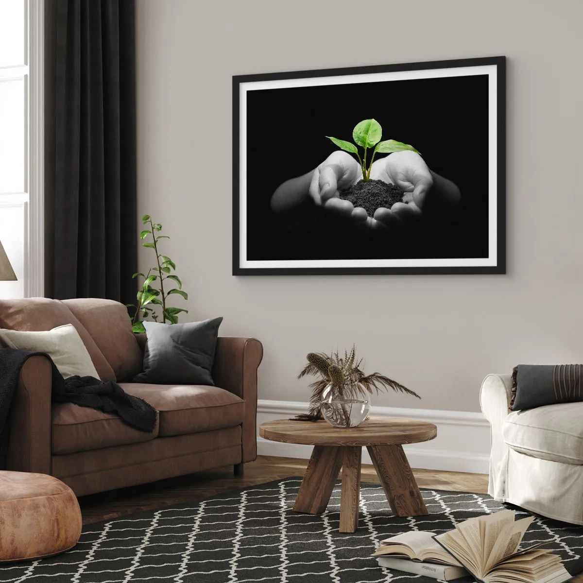 Póster en marco negro - Amo la naturaleza, la protejo - 50x40 cm
