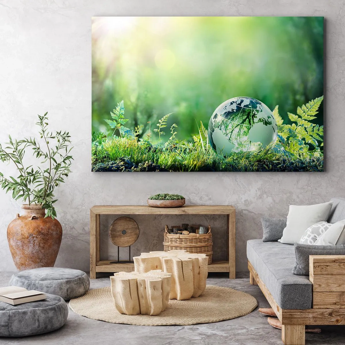 Cuadro sobre lienzo - Impresión de Imagen - Un globo de cristal entre el verdor de la naturaleza. - 120x80cm - Planeta verde - Decoración de pared moderna para salón y dormitorio ARTTOR