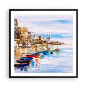 Póster en marco negro - Puerto urbano multicolor - 60x60 cm