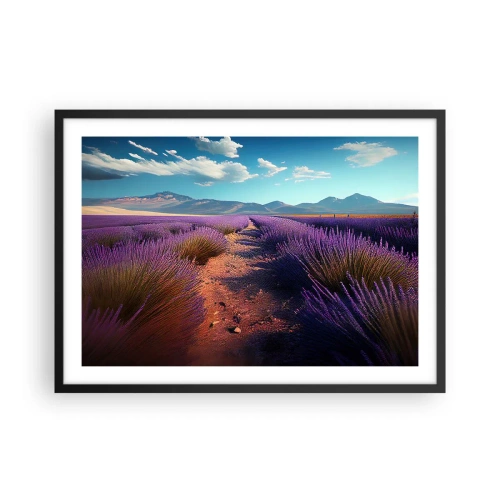 Póster en marco negro - Un campo de lavanda con vistas a las montañas y al cielo azul. - 70x50cm - Campos fragantes - Decoración de pared moderna para salón y dormitorio ARTTOR