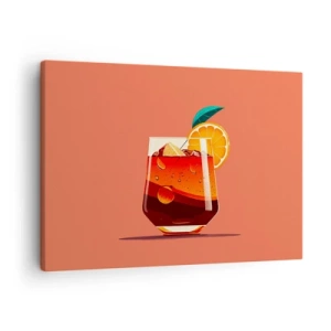 Cuadro sobre lienzo - Impresión de Imagen - Un vaso de bebida y una rodaja de naranja sobre un fondo naranja. - 70x50cm - Refresco de verano - Decoración de pared moderna para salón y dormitorio ARTTOR