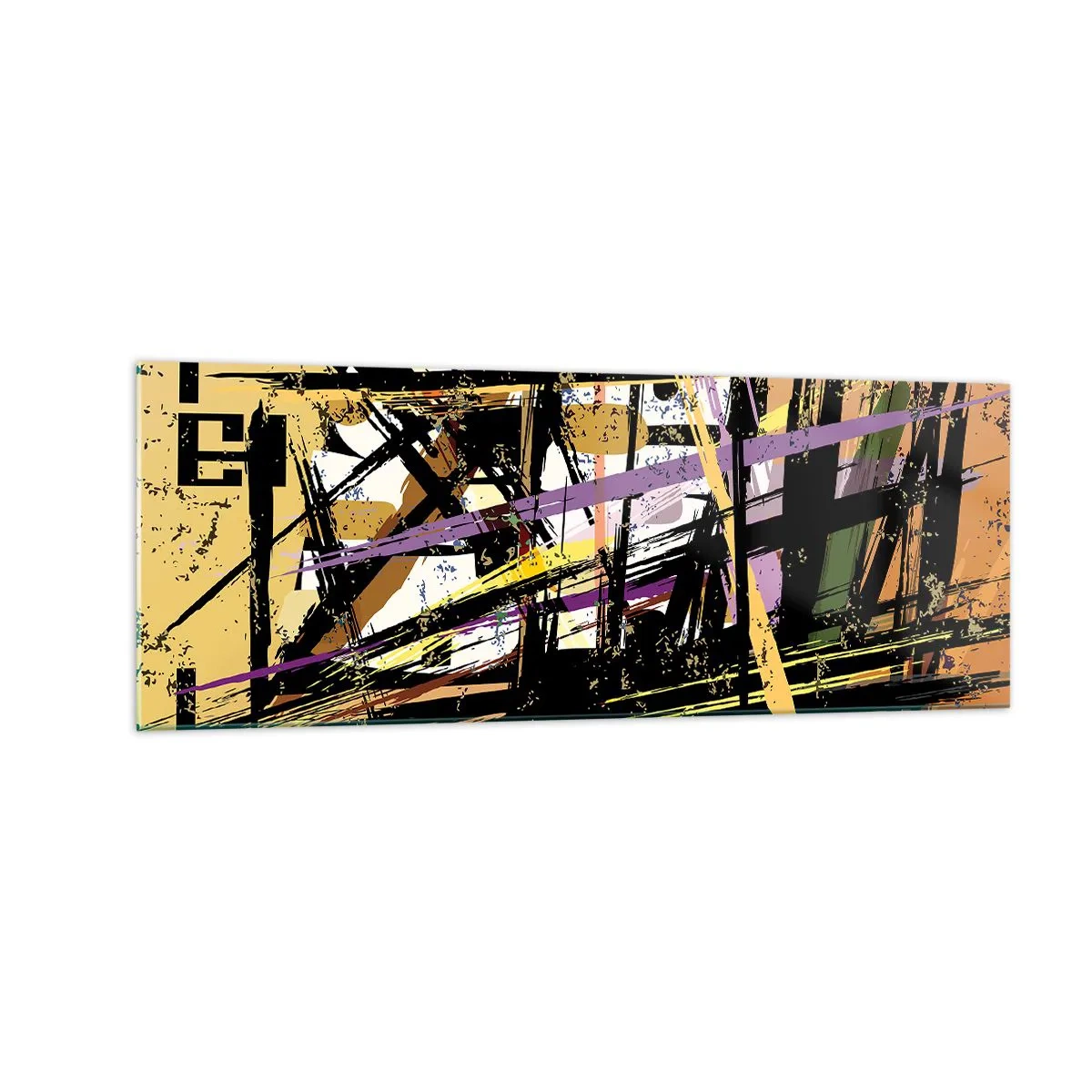 Cuadro sobre vidrio - Impresiones sobre Vidrio - Líneas y formas abstractas sobre un fondo beige - 140x50cm - Corte afilado - Decoración de pared moderna para salón y dormitorio ARTTOR