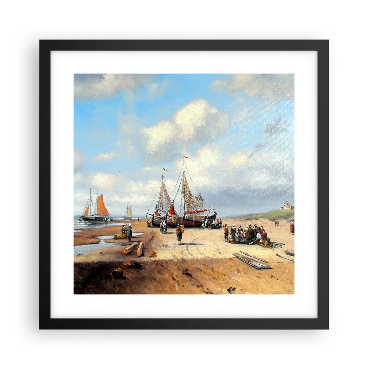 Póster en marco negro - Después de una pesca exitosa - 40x40 cm