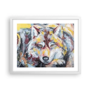 Póster en marco blanco - Pinceladas de lobo - 50x40 cm