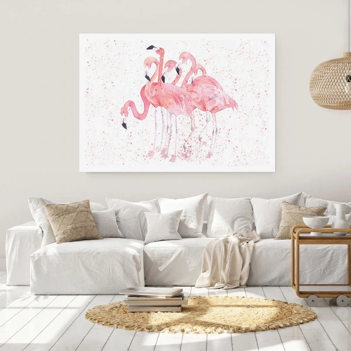 Póster - Flamencos rosados en un estilo artístico de acuarela. - 100x70cm - Asamblea rosa - Decoración de pared moderna para salón y dormitorio ARTTOR