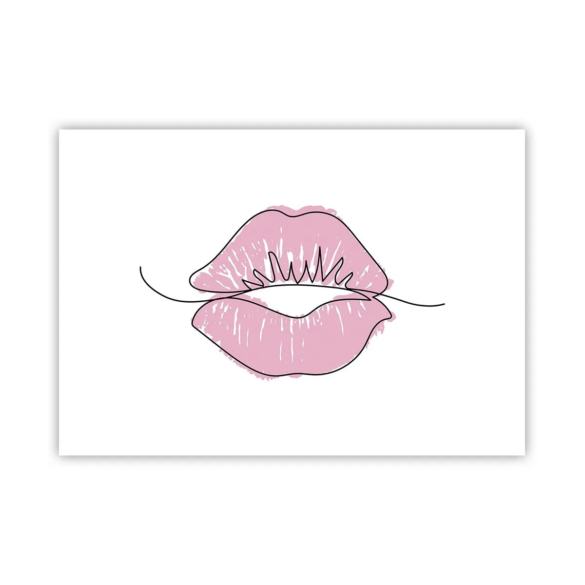 Póster - Dibujo de labios minimalista en tono rosa. - 100x70cm - ¿Listo para un beso? - Decoración de pared moderna para salón y dormitorio ARTTOR