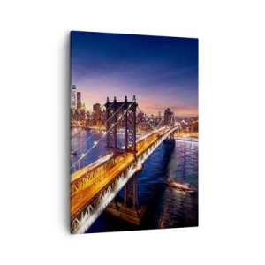 Cuadro sobre lienzo - Impresión de Imagen - El puente y el panorama de la ciudad al atardecer. - 50x70cm - Un puente luminoso hacia el corazón de la ciudad - Decoración de pared moderna para salón y dormitorio ARTTOR