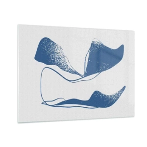 Cuadro sobre vidrio - Impresiones sobre Vidrio - Formas abstractas de color azul marino que se asemejan a alas - 70x50cm - Abstracción con alas - Decoración de pared moderna para salón y dormitorio ARTTOR