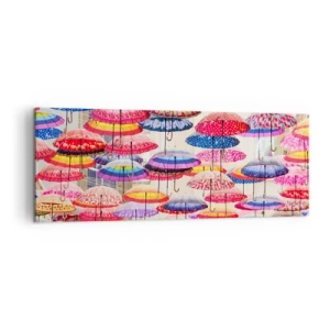 Cuadro sobre lienzo - Impresión de Imagen - Paraguas de colores suspendidos en el aire - 140x50cm - Pradera urbana - Decoración de pared moderna para salón y dormitorio ARTTOR