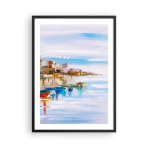 Póster en marco negro - El colorido paisaje del pueblo costero - 50x70cm - Puerto urbano multicolor - Decoración de pared moderna para salón y dormitorio ARTTOR