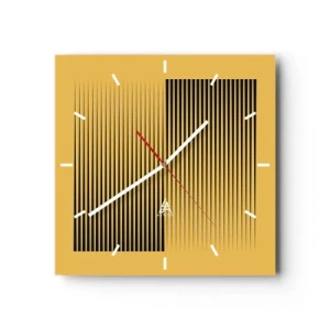 Reloj de pared - Reloj de vidrio - Líneas negras verticales sobre un fondo amarillo - 30x30cm - Cuadrado de opuestos - Decoración de pared moderna para salón y dormitorio ARTTOR