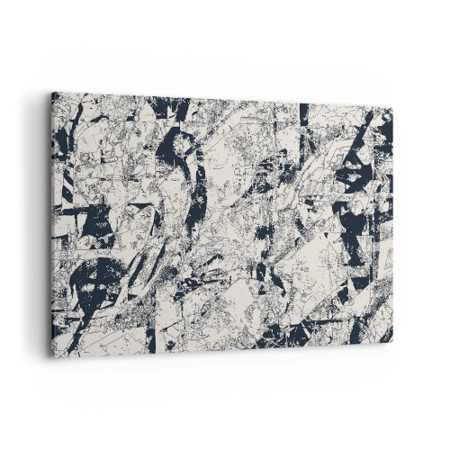 Cuadro sobre lienzo - Impresión de Imagen - Composición abstracta en blanco y negro con un diseño dinámico. - 120x80cm - La interpenetración de los opuestos - Decoración de pared moderna para salón y dormitorio ARTTOR