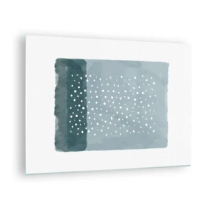 Cuadro sobre vidrio - Impresiones sobre Vidrio - Una pintura abstracta en tonos azules con puntos blancos. - 70x50cm - Creación sobre azul - Decoración de pared moderna para salón y dormitorio ARTTOR