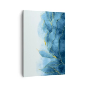 Cuadro sobre lienzo - Impresión de Imagen - Ondas abstractas en tonos azules con acentos dorados. - 50x70cm - Oro y azul - Decoración de pared moderna para salón y dormitorio ARTTOR
