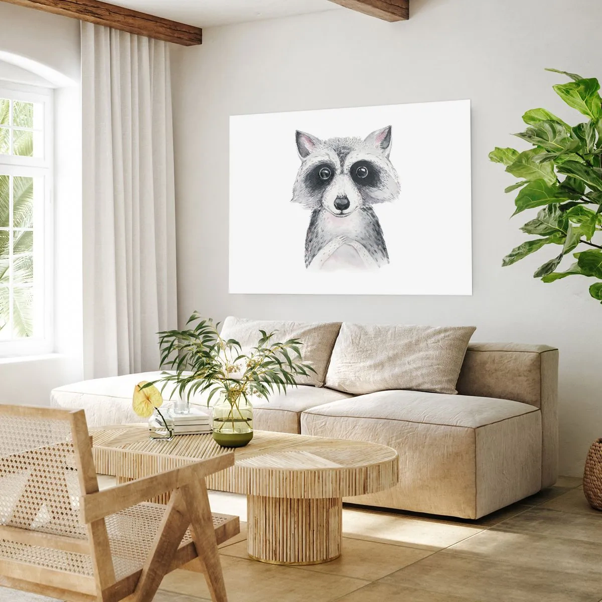 Póster - Adorable retrato de un mapache sobre un fondo blanco. - 100x70cm - Un momento para la emoción - Decoración de pared moderna para salón y dormitorio ARTTOR