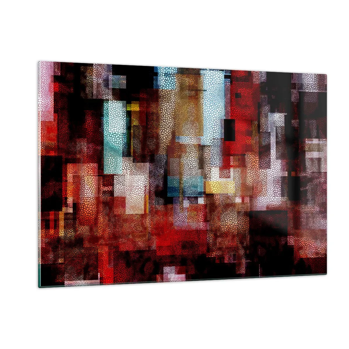 Cuadro sobre vidrio - Impresiones sobre Vidrio - Composición geométrica abstracta en tonos rojos. - 120x80cm - Confusión y desconcierto - Decoración de pared moderna para salón y dormitorio ARTTOR