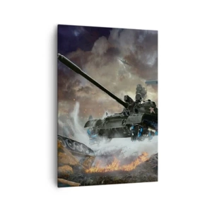 Cuadro sobre lienzo - Impresión de Imagen - Escena de batalla con tanques y aviones al fondo. - 70x100cm - La batalla es terrible y hermosa - Decoración de pared moderna para salón y dormitorio ARTTOR