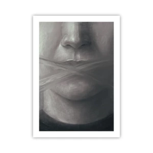 Póster - Un rostro simbólico con la boca cubierta en colores monocromáticos. - 50x70cm - Ni una palabra - Decoración de pared moderna para salón y dormitorio ARTTOR