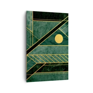 Cuadro sobre lienzo - Impresión de Imagen - Diseño geométrico verde y dorado con un patrón elegante. - 80x120cm - La dinámica del oro y el azul - Decoración de pared moderna para salón y dormitorio ARTTOR