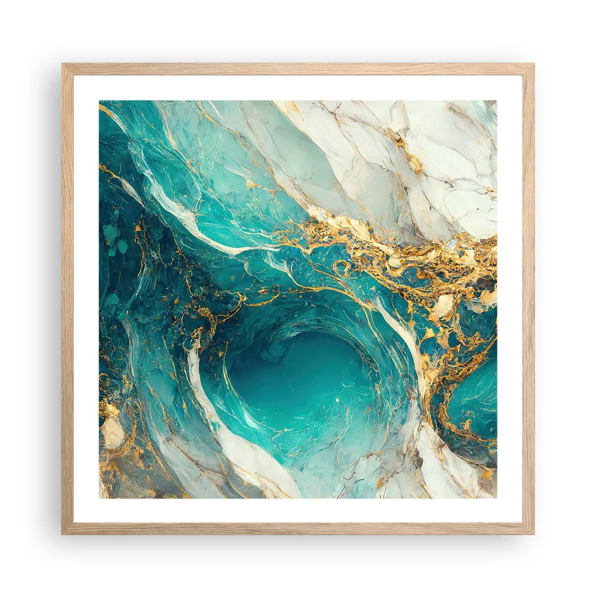 Póster en marco roble claro - Composición con vetas de oro - 60x60 cm