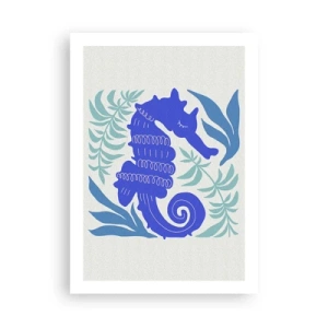 Póster - Un caballito de mar estilizado rodeado de vegetación. - 50x70cm - En una pradera submarina - Decoración de pared moderna para salón y dormitorio ARTTOR