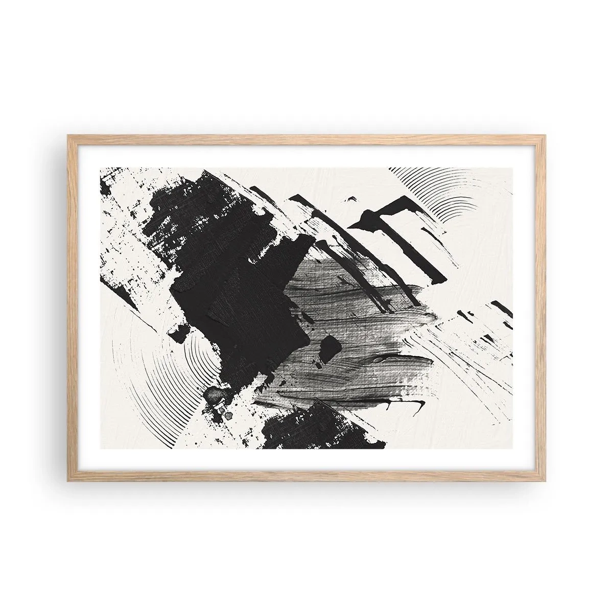 Póster en marco roble claro - Abstracción: la expresión del negro - 70x50 cm