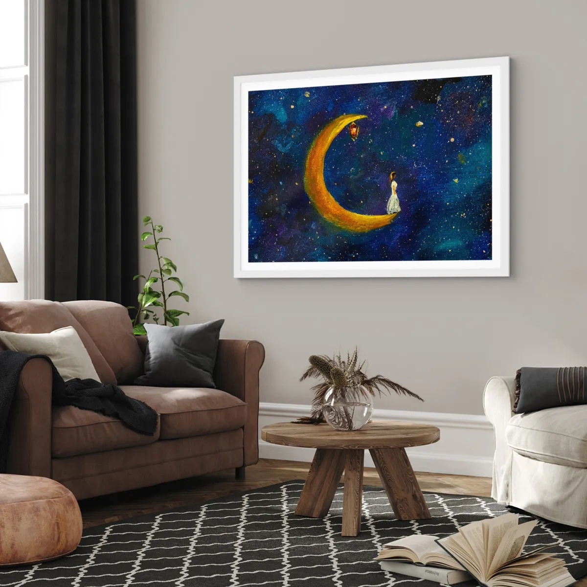 Póster en marco blanco - La llamada de la Luna - 50x40 cm