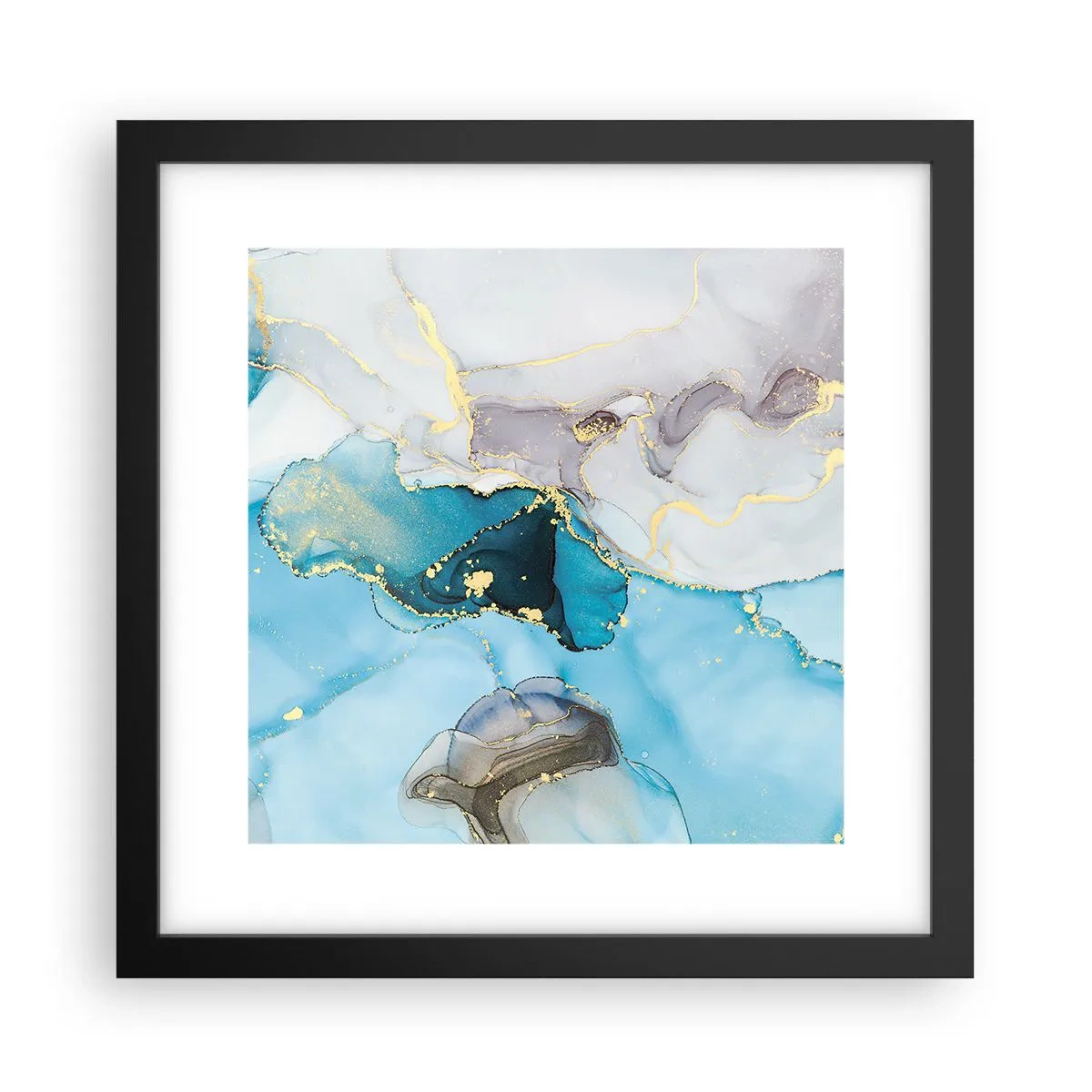 Póster en marco negro - Un estudio del encuentro entre el gris y el turquesa - 30x30 cm