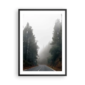 Póster en marco negro - Un camino sinuoso entre árboles envueltos en niebla. - 50x70cm - La historia de un bosque mágico - Decoración de pared moderna para salón y dormitorio ARTTOR