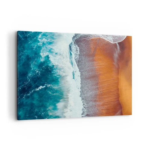 Cuadro sobre lienzo - Impresión de Imagen - Una vista de las olas del océano rompiendo en la playa dorada. - 120x80cm - Un toque de océano - Decoración de pared moderna para salón y dormitorio ARTTOR