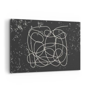 Cuadro sobre lienzo - Impresión de Imagen - Línea abstracta sobre fondo negro con finos detalles. - 100x70cm - Pensamientos errantes - Decoración de pared moderna para salón y dormitorio ARTTOR
