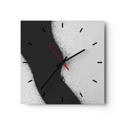 Reloj de pared - Reloj de vidrio - Patrón abstracto en blanco y negro con puntos delicados sobre lienzo - 30x30cm - Equilibrio suave - Decoración de pared moderna para salón y dormitorio ARTTOR