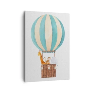 Cuadro sobre lienzo - Impresión de Imagen - Un globo con lindos animales en colores pastel. - 50x70cm - Viaje fantástico - Decoración de pared moderna para salón y dormitorio ARTTOR