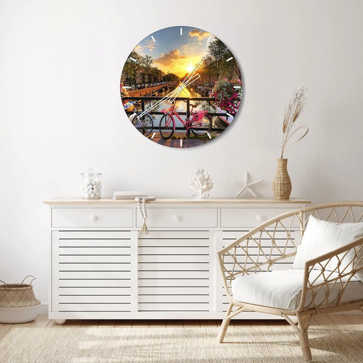 Reloj de pared - Reloj de vidrio - Mañana de primavera en Ámsterdam - 30x30 cm