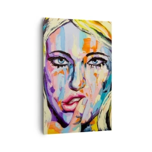 Cuadro sobre lienzo - Impresión de Imagen - Retrato colorido de una mujer en estilo abstracto. - 80x120cm - Mírala a los ojos - Decoración de pared moderna para salón y dormitorio ARTTOR