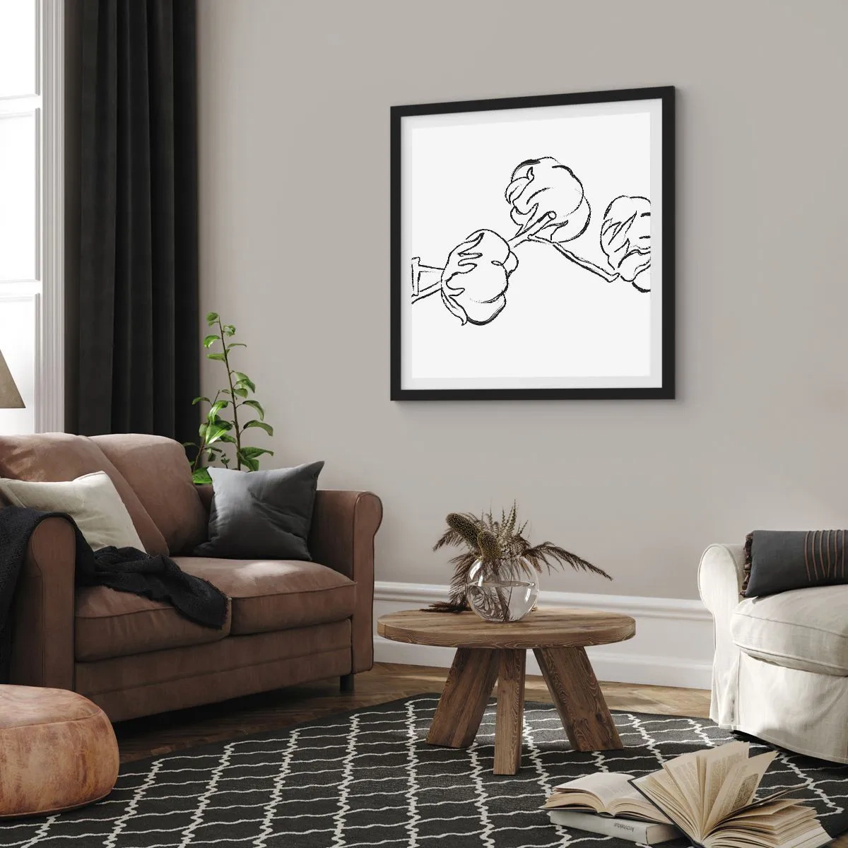 Póster en marco negro - Plumón de algodón - 60x60 cm