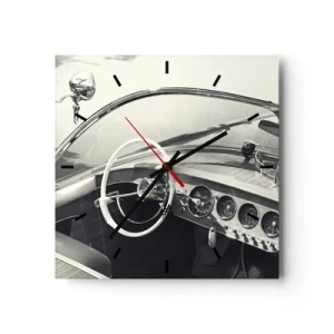 Reloj de pared - Reloj de vidrio - Interior de coche clásico en estilo monocromático. - 30x30cm - Tiempo para los ricos - Decoración de pared moderna para salón y dormitorio ARTTOR