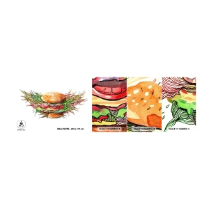Muestra de fotomural autoadhesivo Deluxe Sticker - Tentación irresistible - Gastronomía, Hamburguesa, Culinario - 100x30 cm