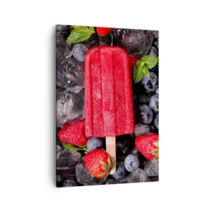 Cuadro sobre lienzo - Impresión de Imagen - Paleta roja rodeada de fruta y hielo. - 50x70cm - El sabor del verano caluroso - Decoración de pared moderna para salón y dormitorio ARTTOR