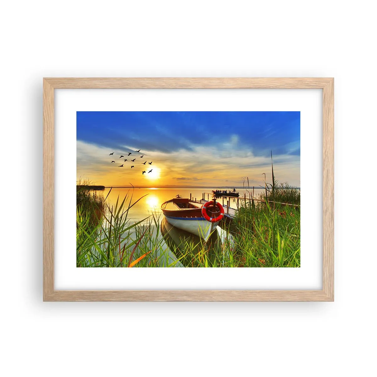 Póster en marco roble claro - Los cormoranes están volando - 40x30 cm