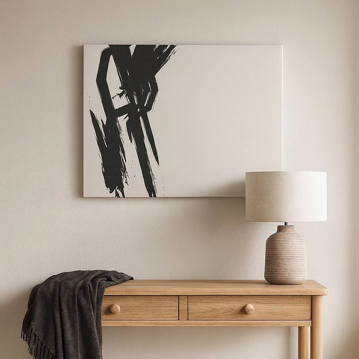 Cuadro sobre lienzo - Impresión de Imagen - Pinceladas dinámicas en negro sobre un fondo claro - 70x50cm - Impulso imparable - Decoración de pared moderna para salón y dormitorio ARTTOR