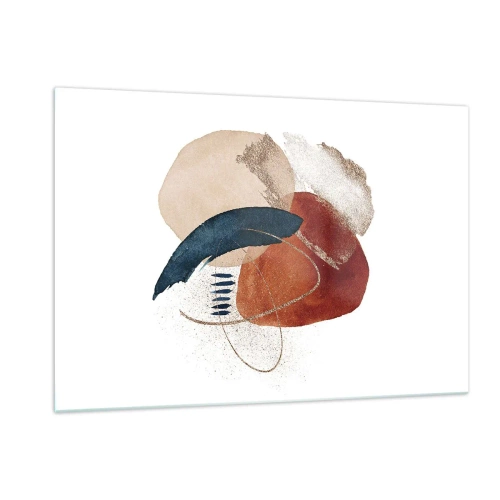 Cuadro sobre vidrio - Impresiones sobre Vidrio - Una composición abstracta en tonos cálidos con elementos acuáticos. - 120x80cm - Composición ovalada - Decoración de pared moderna para salón y dormitorio ARTTOR