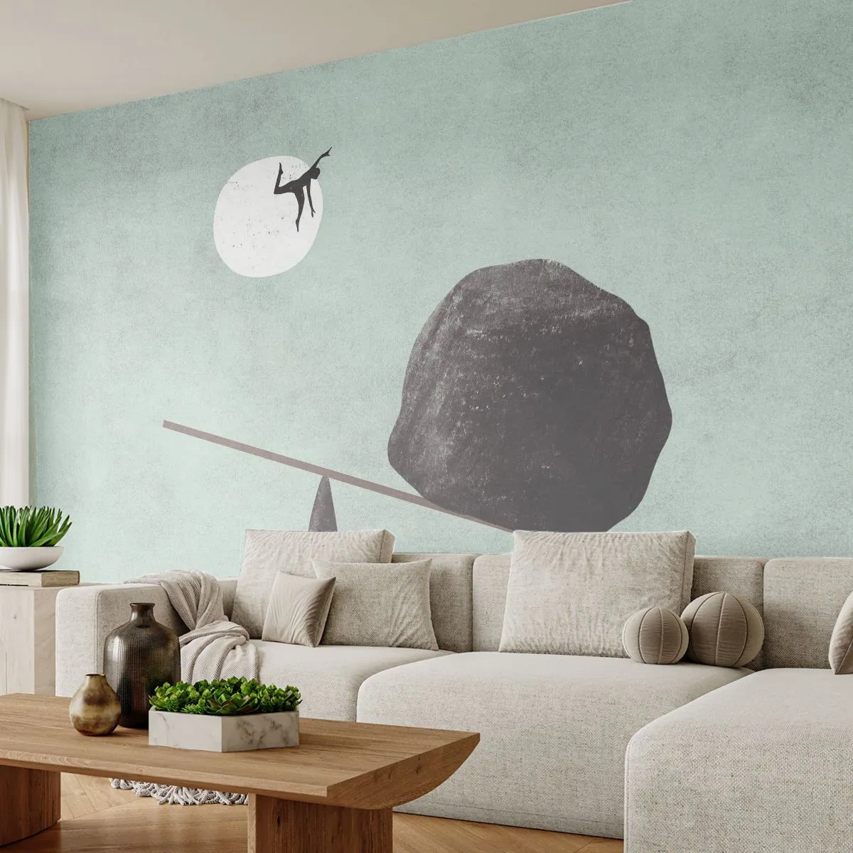 Fotomural Premium Canvas - Una escena simbólica con una figura y un equilibrio contra un cielo brillante. - 100x70cm - Un sueño hecho realidad - Decoración de pared moderna para salón y dormitorio ARTTOR