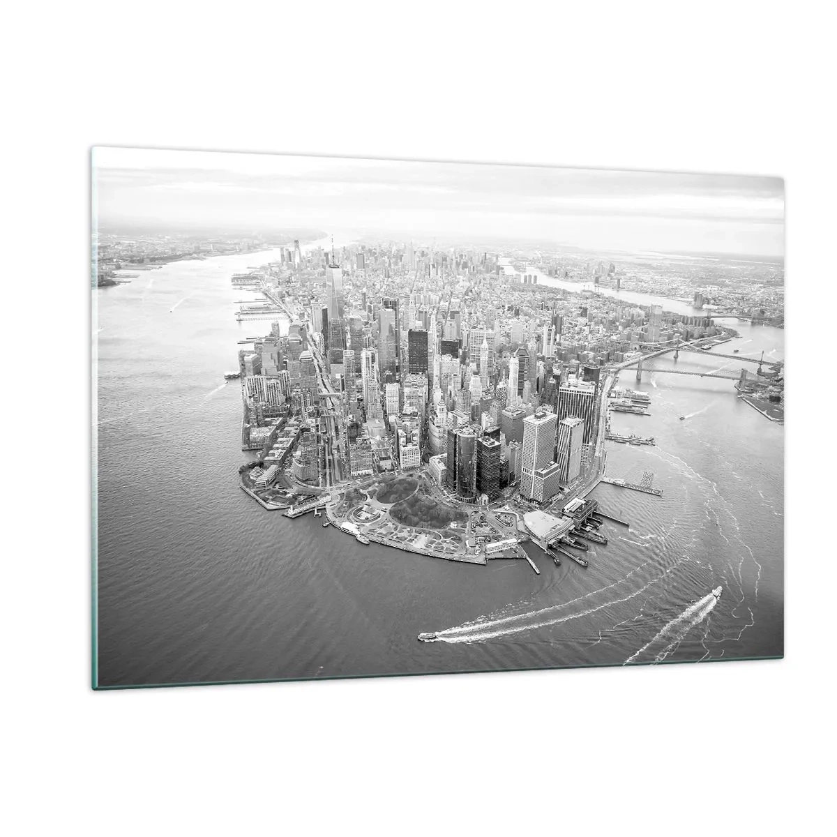 Cuadro sobre vidrio - Impresiones sobre Vidrio - Una vista aérea de la ciudad en blanco y negro - 120x80cm - ¿Cómo no amar este lugar? - Decoración de pared moderna para salón y dormitorio ARTTOR